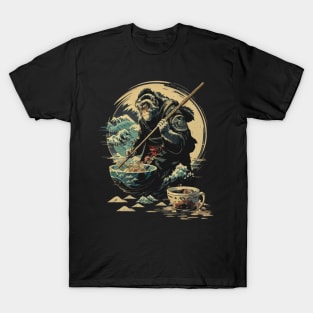 Traditional Japanese Monkey Ramen - The Great Wave T-Shirt